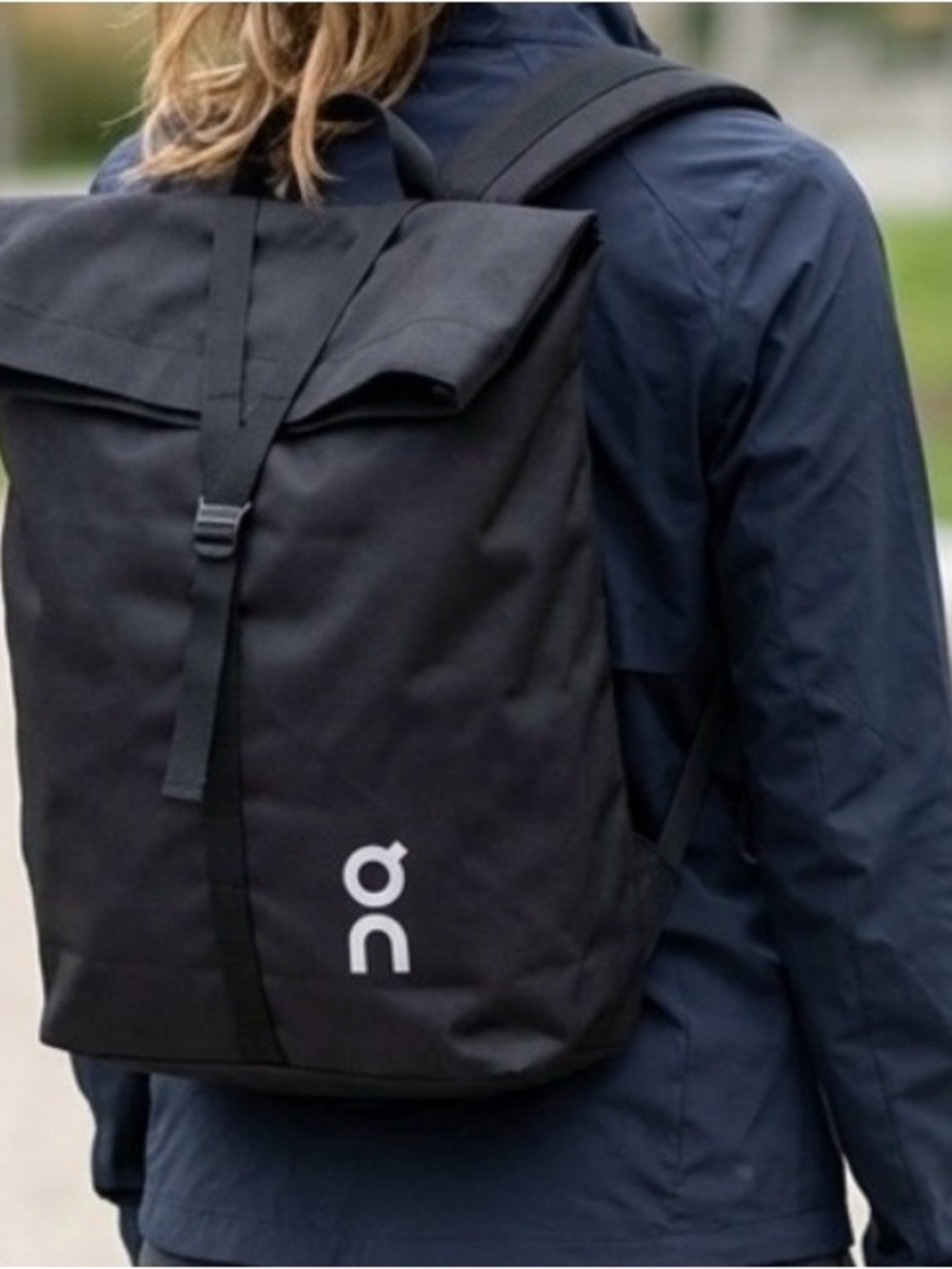 On Running Black Roll-Top Backpack with White Logo
